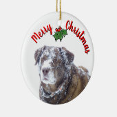 メリークリスマスのパーソナライズされたペット写真テンプレート セラミックオーナメント (右)