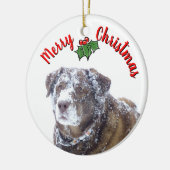メリークリスマスのパーソナライズされたペット写真テンプレート セラミックオーナメント (左)