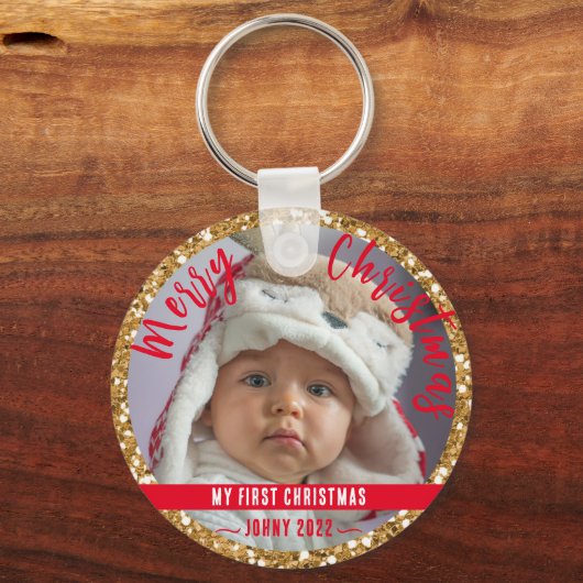 メリークリスマスのパーソナライズされたボタンキーチェーン キーホルダー (正面)