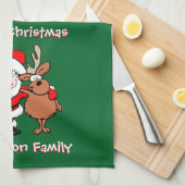 メリークリスマスのパーソナライズな緑茶 キッチンタオル (四つ折り)