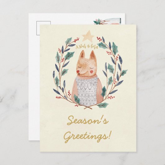 メリークリスマスのヒイラギのリースの孤の郵便はがき シーズンポストカード (正面/裏面)