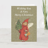 メリークリスマスのビクトリアンな小さな女の子の天使の木 シーズンカード (正面)