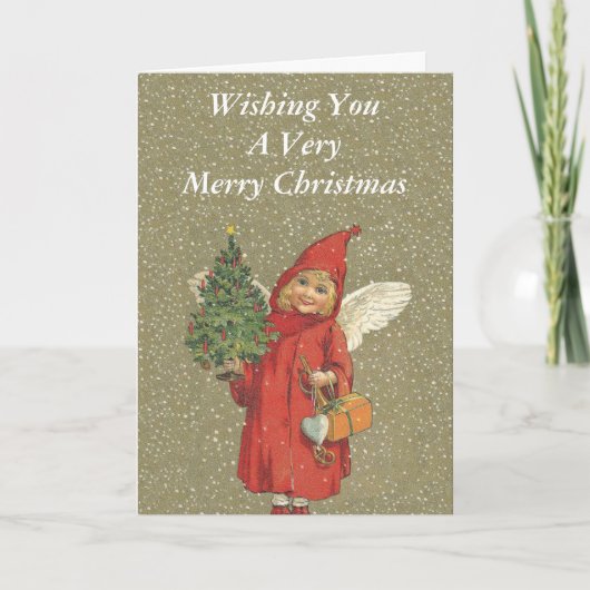 メリークリスマスのビクトリアンな小さな女の子の天使の木 シーズンカード (正面)