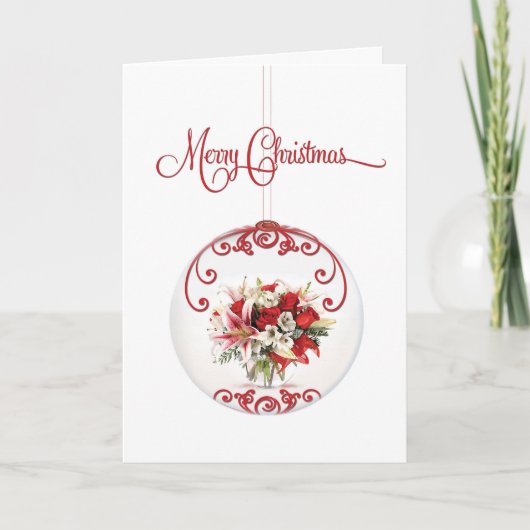 メリークリスマスのビジネスのためのばら色の花束のオーナメント シーズンカード (正面)