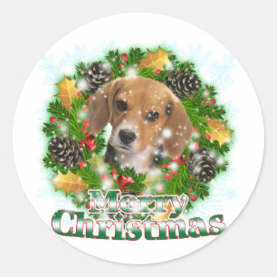 メリークリスマスのビーグル犬 ラウンドシール