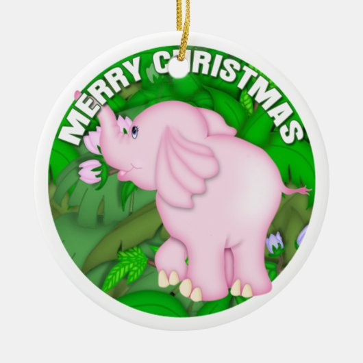 メリークリスマスのピンク象 セラミックオーナメント (正面)