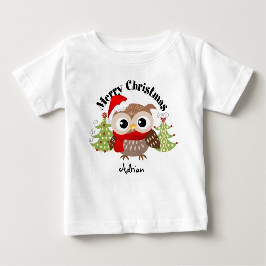 メリークリスマスのフクロウのベビーのTシャツ ベビーTシャツ (正面)