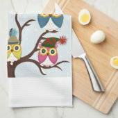 メリークリスマスのフクロウをツリーキッチンタオルに キッチンタオル (四つ折り)