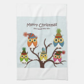 メリークリスマスのフクロウをツリーキッチンタオルに キッチンタオル (縦)