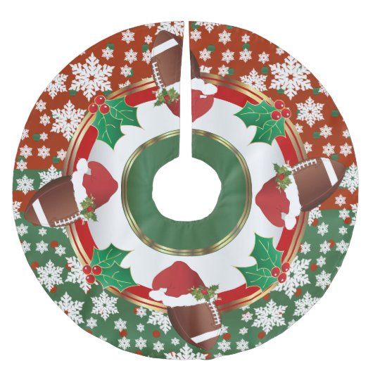 メリークリスマスのフットボールの恋人 ブラッシュドポリエステルツリースカート (正面)