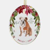 メリークリスマスのブルドッグは|あなたの犬の写真を加えます セラミックオーナメント (右)