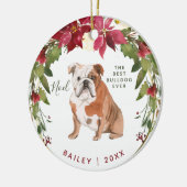 メリークリスマスのブルドッグは|あなたの犬の写真を加えます セラミックオーナメント (左)