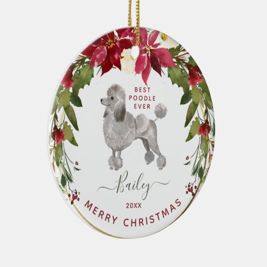 メリークリスマスのプードルは|あなたの犬の写真を加えます セラミックオーナメント (右)