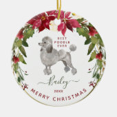 メリークリスマスのプードルは|あなたの犬の写真を加えます セラミックオーナメント (正面)