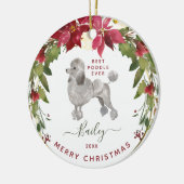 メリークリスマスのプードルは|あなたの犬の写真を加えます セラミックオーナメント (左)
