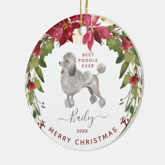 メリークリスマスのプードルは|あなたの犬の写真を加えます セラミックオーナメント (左)