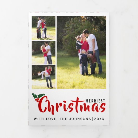 メリークリスマスのベリーとコラージュ 三つ折りクリスマスカード (カバー)