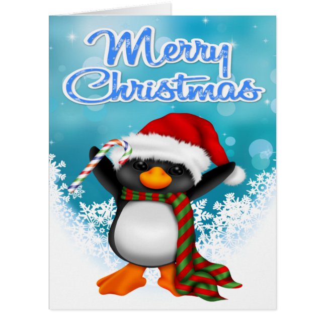 メリークリスマスのペンギンの大きい挨拶状 (正面)