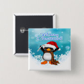 メリークリスマスのペンギンの正方形ボタン 缶バッジ (正面&裏面)