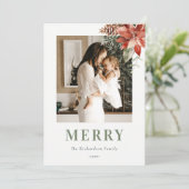 メリークリスマスのポインセチアの花束の写真 水彩 シーズンカード (スタンド正面)