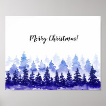 メリークリスマスのポスター。青い冬の風景。