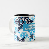 メリークリスマスのマグ雪の結晶パターン ツートーンマグカップ (正面左)