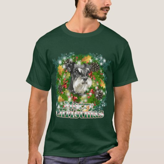 メリークリスマスのミニチュアSchnauser Tシャツ (正面)