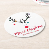 メリークリスマスのミニマリストで可愛いトナカイ白 ラウンドペーパーコースター (アングル)