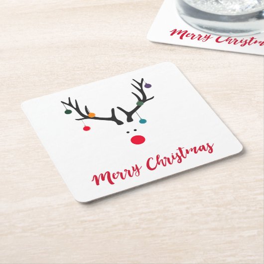 メリークリスマスのミニマリストと抽象芸術トナカイ スクエアペーパーコースター (アングル)