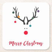 メリークリスマスのミニマリストと抽象芸術トナカイ スクエアペーパーコースター (正面)
