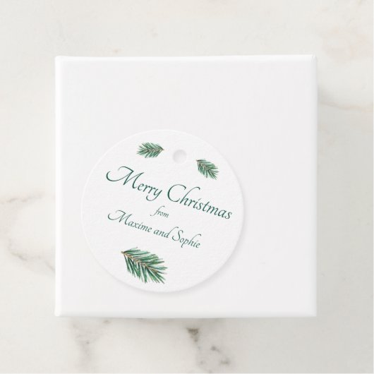 メリークリスマスのミニマリストの緑のエレガント松 フェイバータグ (インサイチュ)