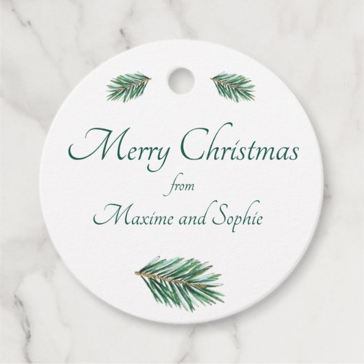 メリークリスマスのミニマリストの緑のエレガント松 フェイバータグ (正面)