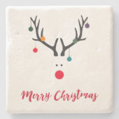 メリークリスマスのミニマリストモダントナカイ ストーンコースター (正面)