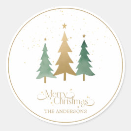 メリークリスマスのミニマリスト松の木白 ラウンドシール