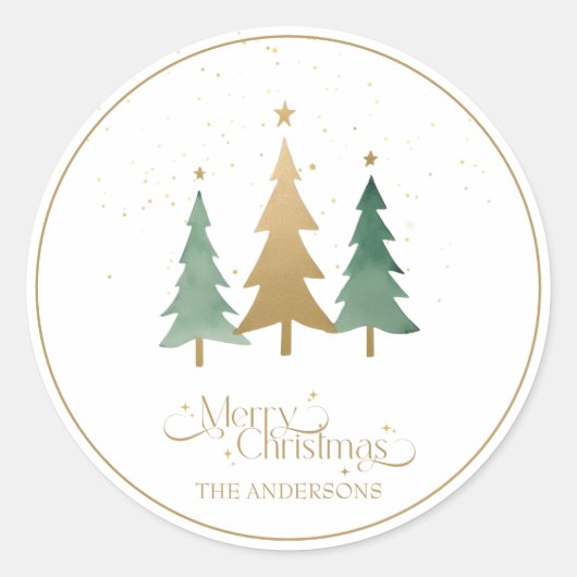 メリークリスマスのミニマリスト松の木白 ラウンドシール (正面)