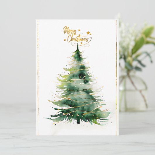 メリークリスマスのミニマル金ゴールドとグリーン シーズンカード (スタンド正面)