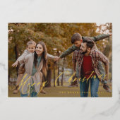 メリークリスマスのミニマル金ゴールドの雪片の写真 箔シーズンカード (正面)