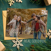 メリークリスマスのミニマル金ゴールドの雪片の写真 箔シーズンカード