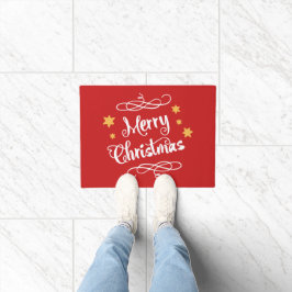 メリークリスマスのモダンで赤く白いタイポグラフィ ドアマット