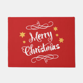 メリークリスマスのモダンで赤く白いタイポグラフィ ドアマット