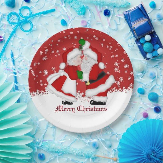 メリークリスマスのヤドリギのサンタの紙皿 ペーパープレート (パーティー)