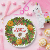 メリークリスマスのリースの常緑の水彩画のフルーツ ペーパープレート (パーティー)