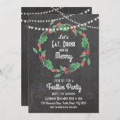 メリークリスマスのリースの招待は飲み物を食べよう及びある 招待状 (正面/裏面)