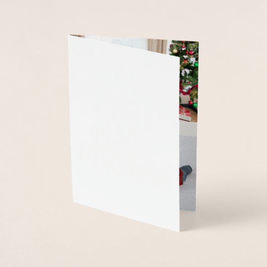 メリークリスマスのレタリングのタイポグラフィの家族写真 箔カード (正面)