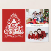 メリークリスマスのレタリングのタイポグラフィの家族写真 箔カード (内部)
