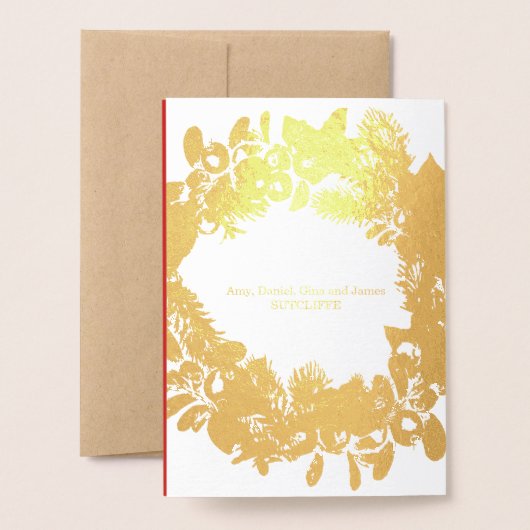 メリークリスマスのレタリングのタイポグラフィの家族写真 箔カード (裏面封筒付き)