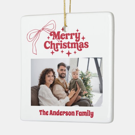 メリークリスマスのレッドハンド引き弓レトロ写真 セラミックオーナメント (左)