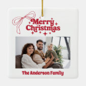 メリークリスマスのレッドハンド引き弓レトロ写真 セラミックオーナメント (裏面)