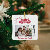 メリークリスマスのレッドハンド引き弓レトロ写真 セラミックオーナメント