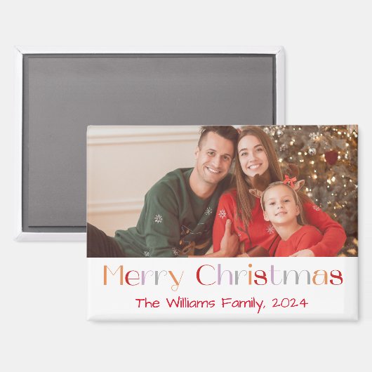 メリークリスマスのレトロおもしろいスクリプトの休日の写真 マグネット (正面/裏面)